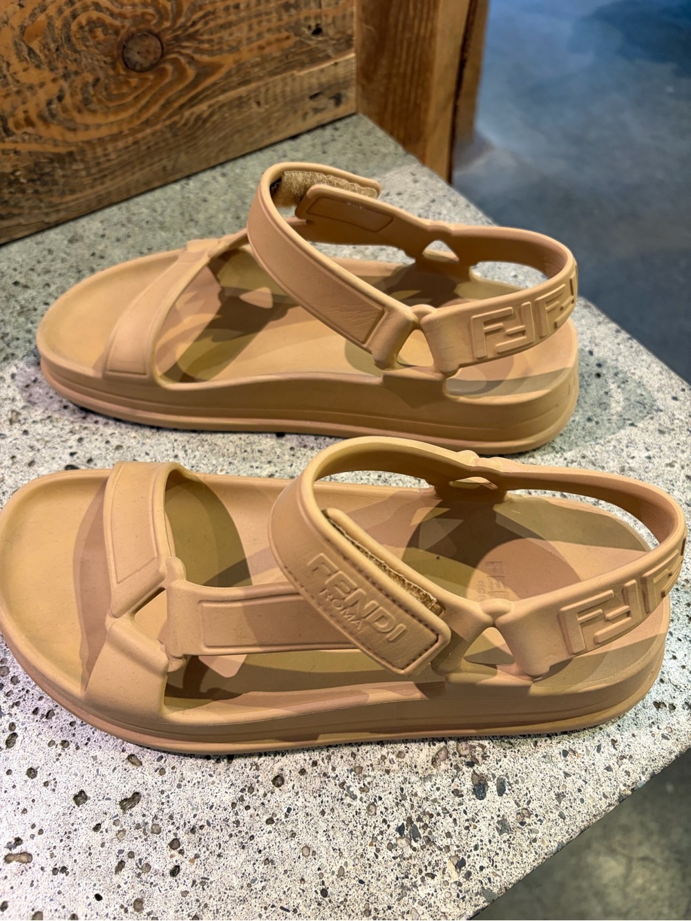 Authentic Fendi Tan Logo Strap Sandals